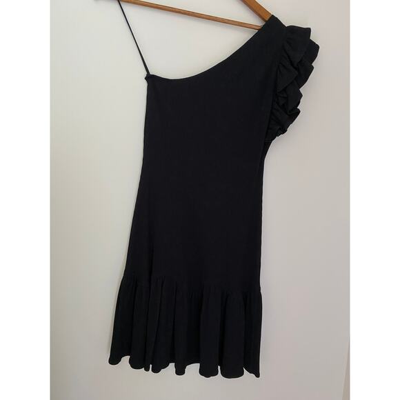 Rebecca Taylor Black One Shoulder Ribbed Knit Mini Dress Ruffle EUC Small - Picture 6 of 7